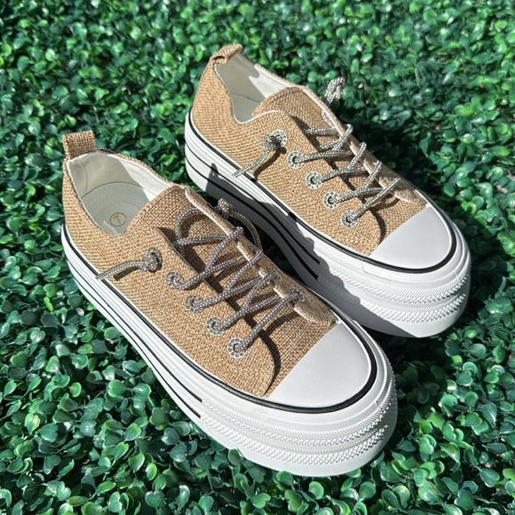 Shoes - RAFIA PLATFORM RHINESTONE SNEAKERS